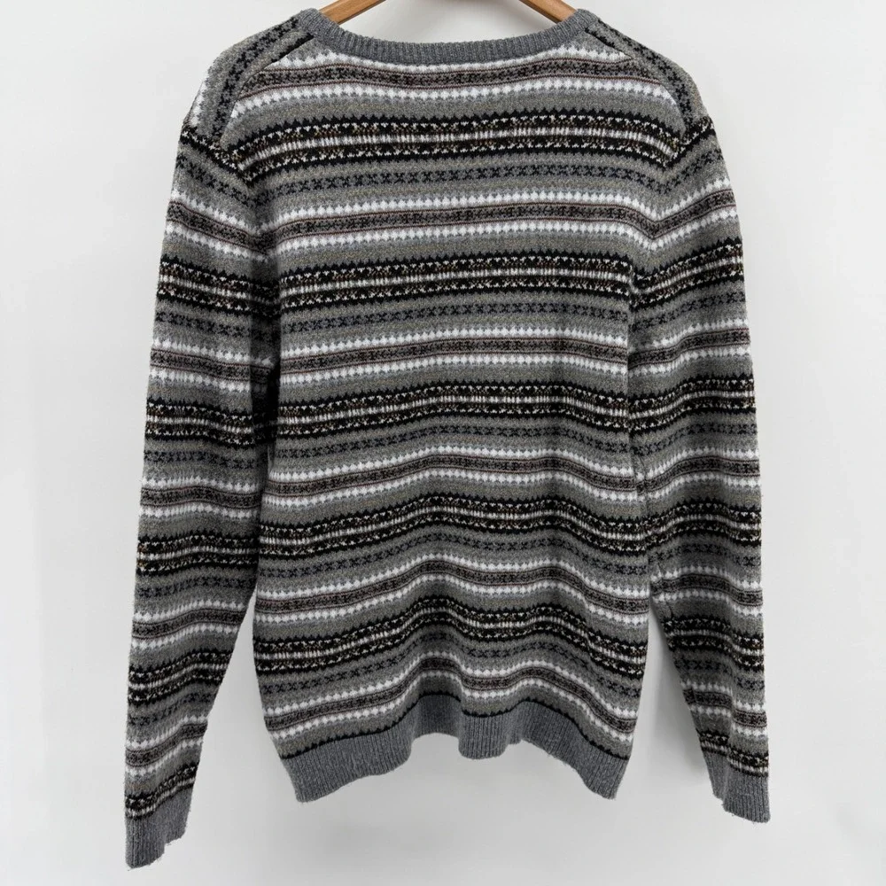 Free Assembly Mens Fair Isle Striped Crewneck Sweater Grey Black Medum cozy
